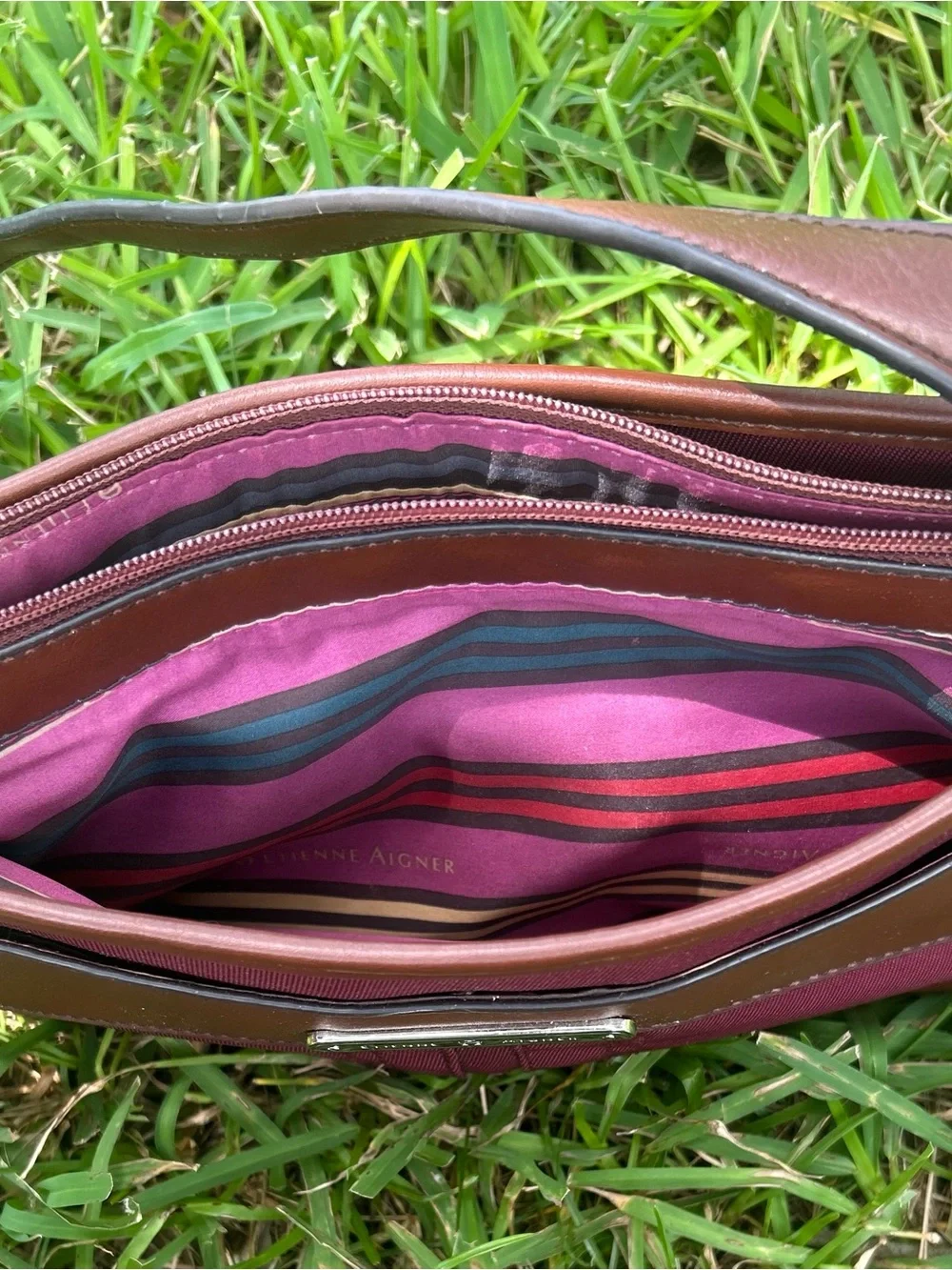 Vintage Etienne Aigner Burgundy and Brown Shoulder Bag